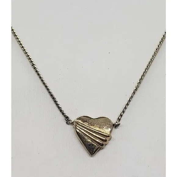 Vintage Gold Tone Puffy Heart Necklace Art Deco Pendant Chain Love Gift - Picture 5 of 6
